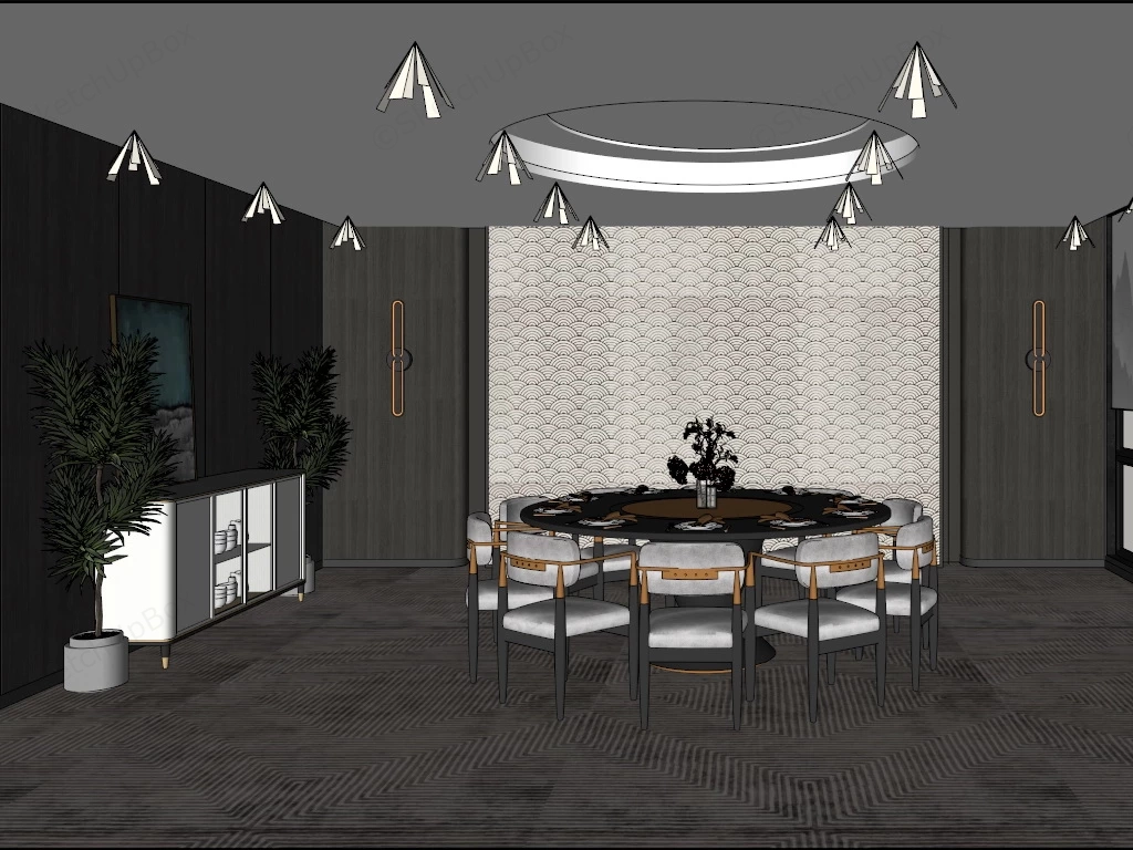 Luxury Chinese Dining Room sketchup model preview - SketchupBox