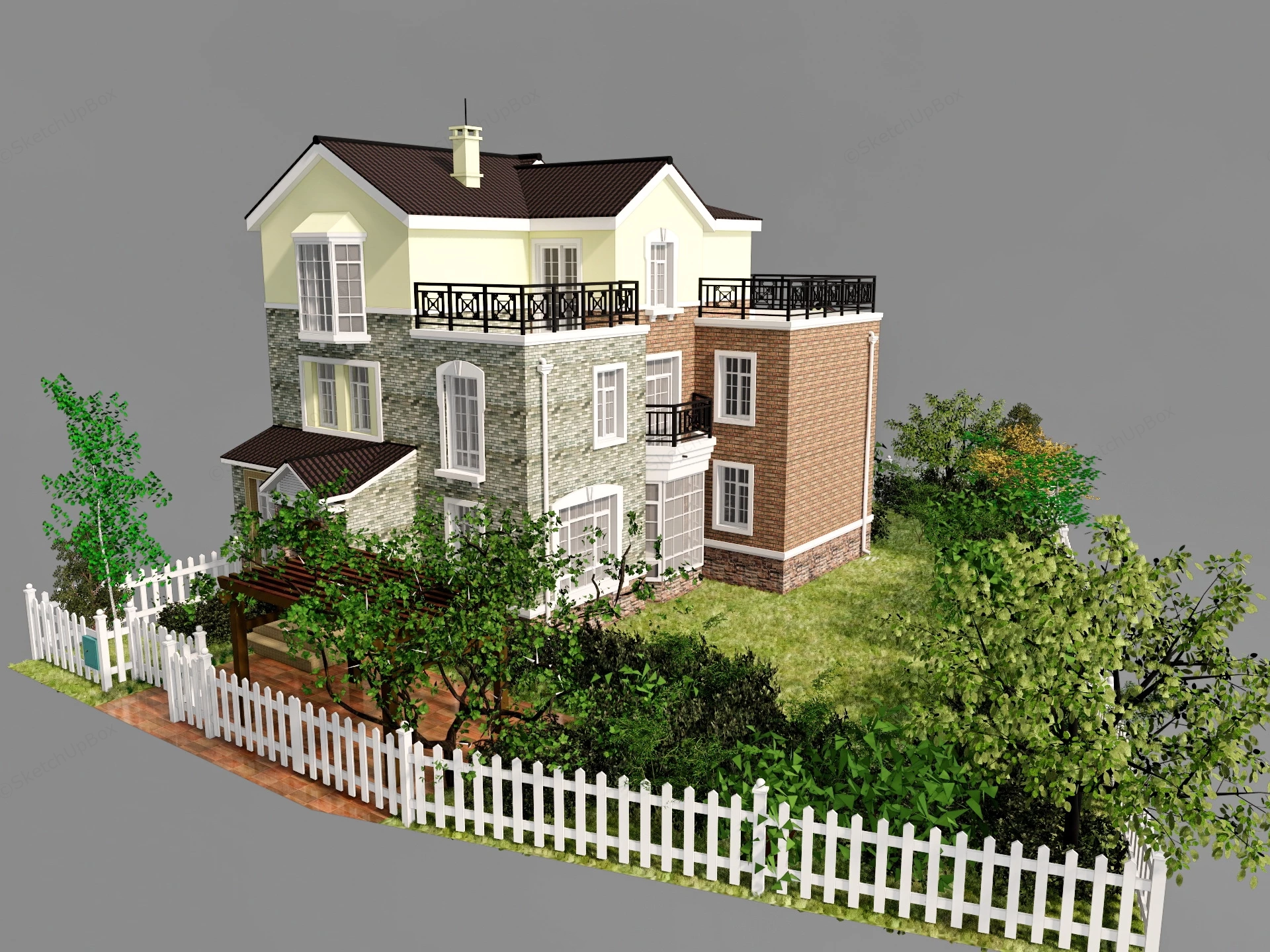 Brick House With Garden sketchup model preview - SketchupBox