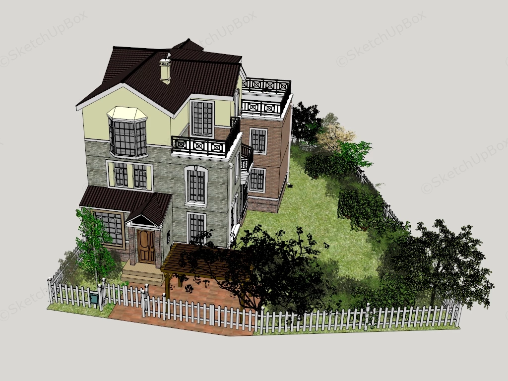 Brick House With Garden sketchup model preview - SketchupBox