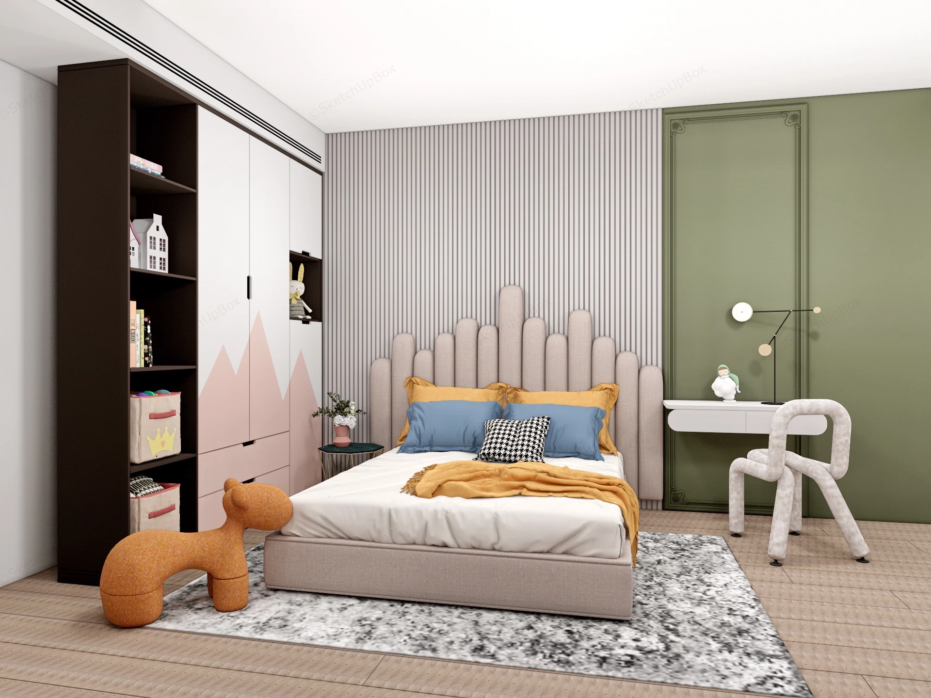 Elegant Teen Girl Bedroom sketchup model preview - SketchupBox