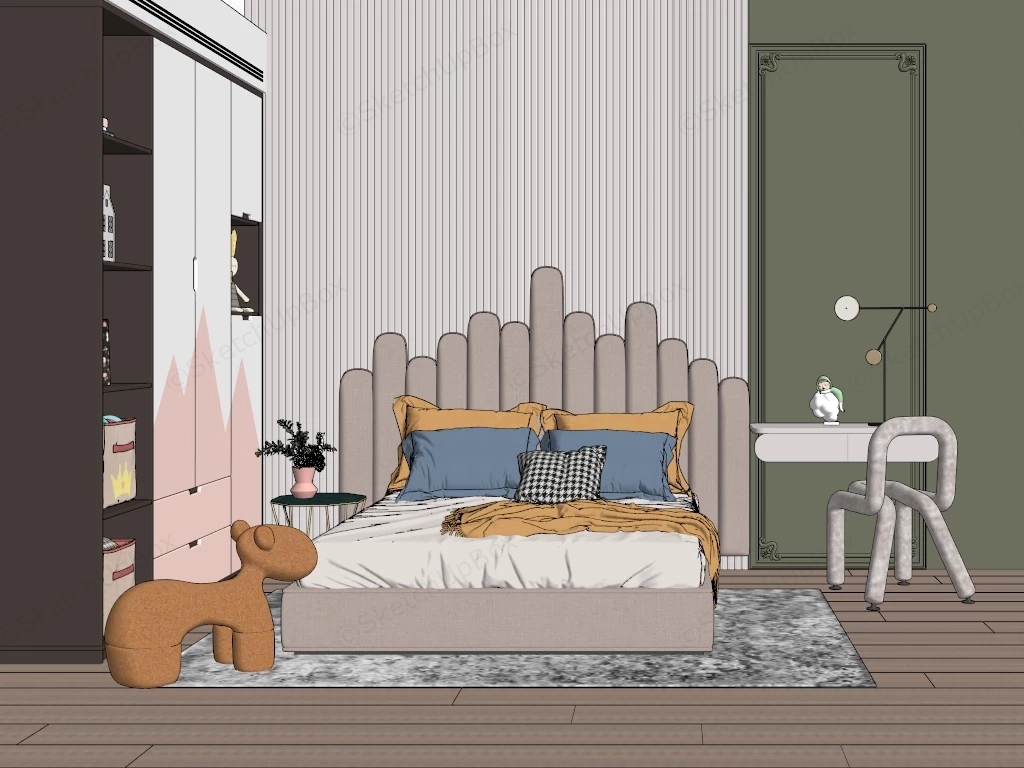 Elegant Teen Girl Bedroom sketchup model preview - SketchupBox