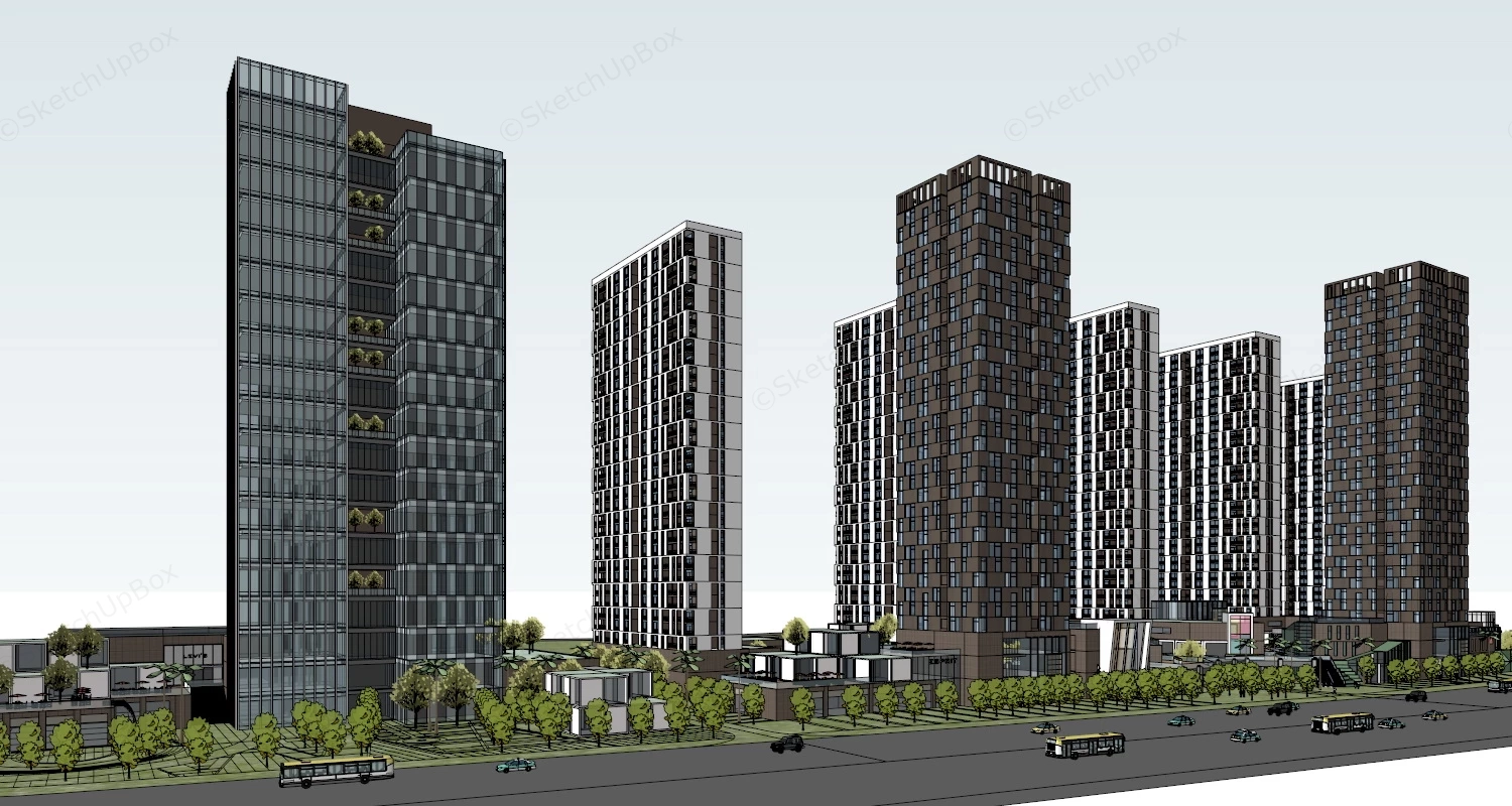 Urban Residential Area sketchup model preview - SketchupBox