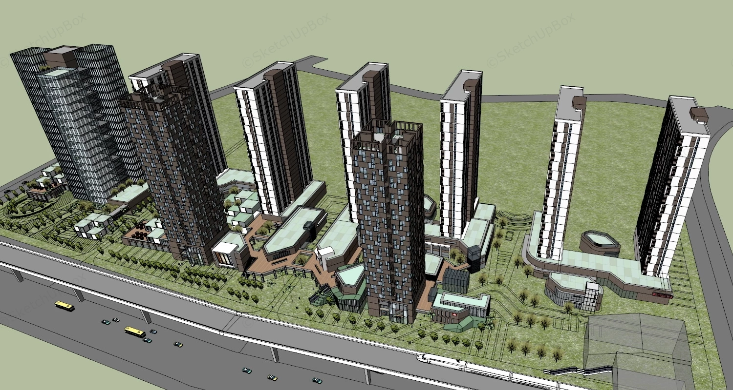 Urban Residential Area sketchup model preview - SketchupBox