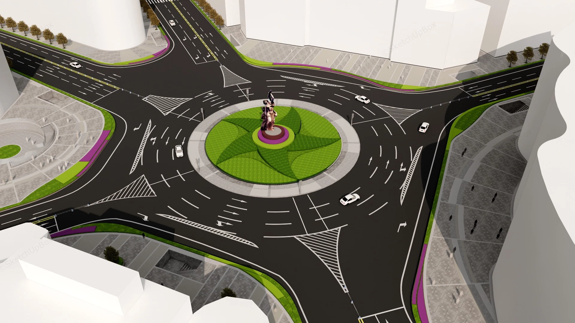 Roundabout Landscape Design sketchup model preview - SketchupBox