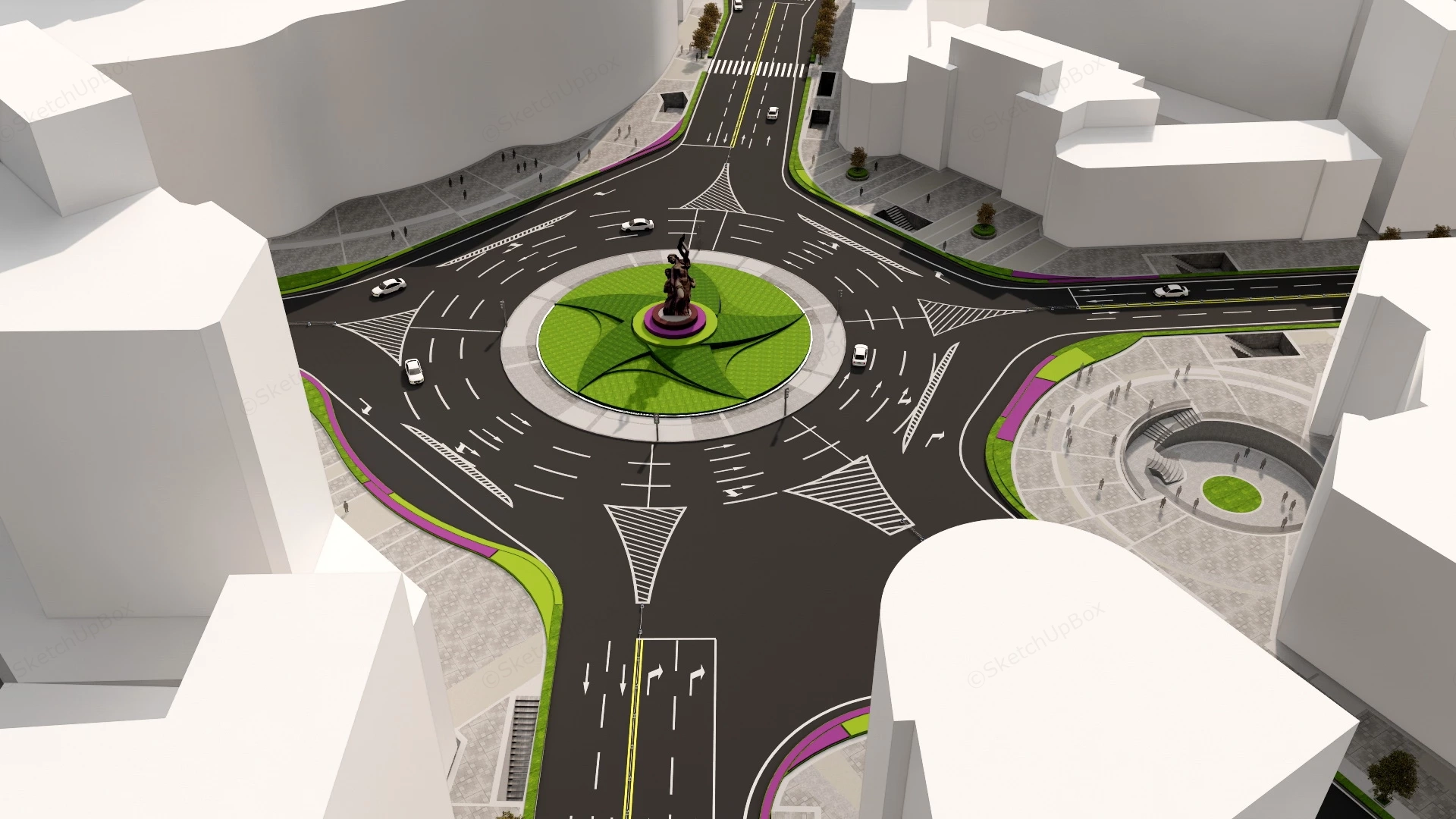 Roundabout Landscape Design sketchup model preview - SketchupBox