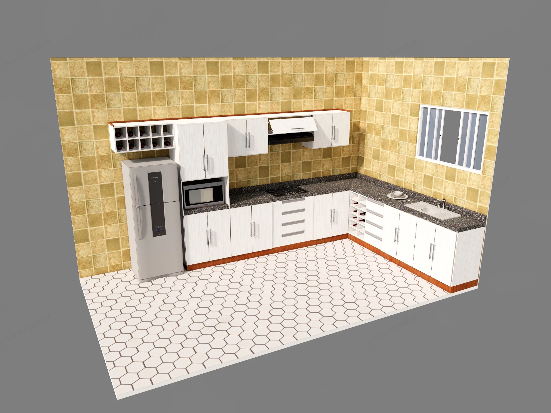 Convenient L Shaped Kitchen Design sketchup model preview - SketchupBox