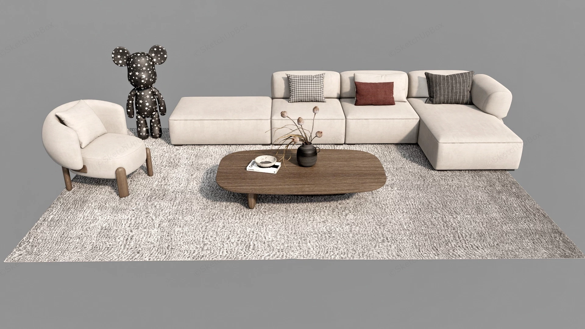 Living Room Fabric Sofa Set sketchup model preview - SketchupBox