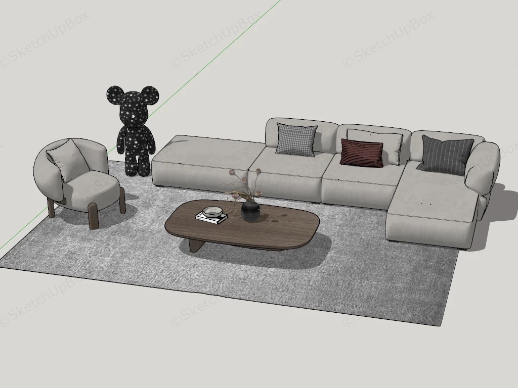 Living Room Fabric Sofa Set sketchup model preview - SketchupBox