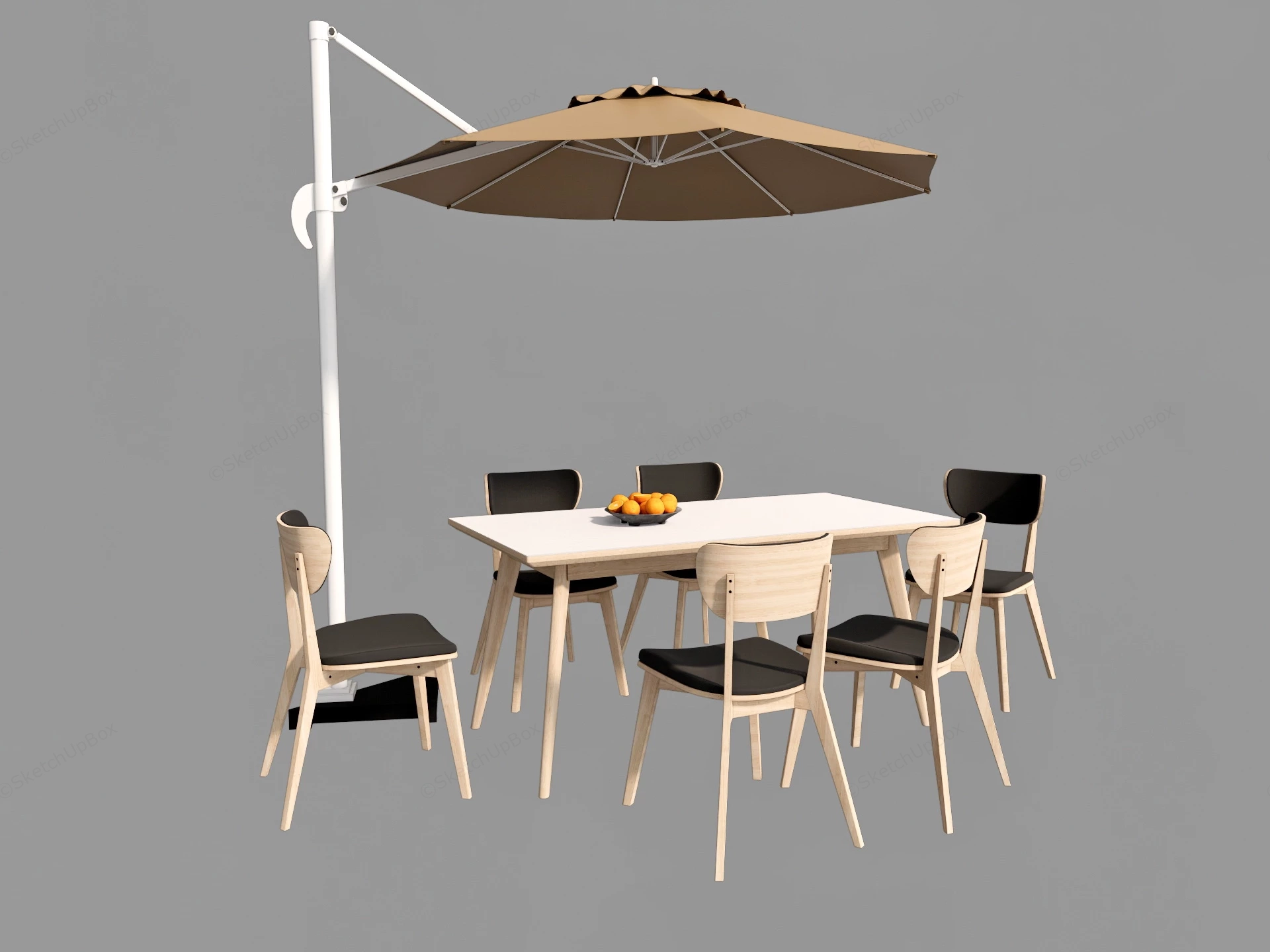 Outdoor Wood Dining Table Set With Umbrella sketchup model preview - SketchupBox