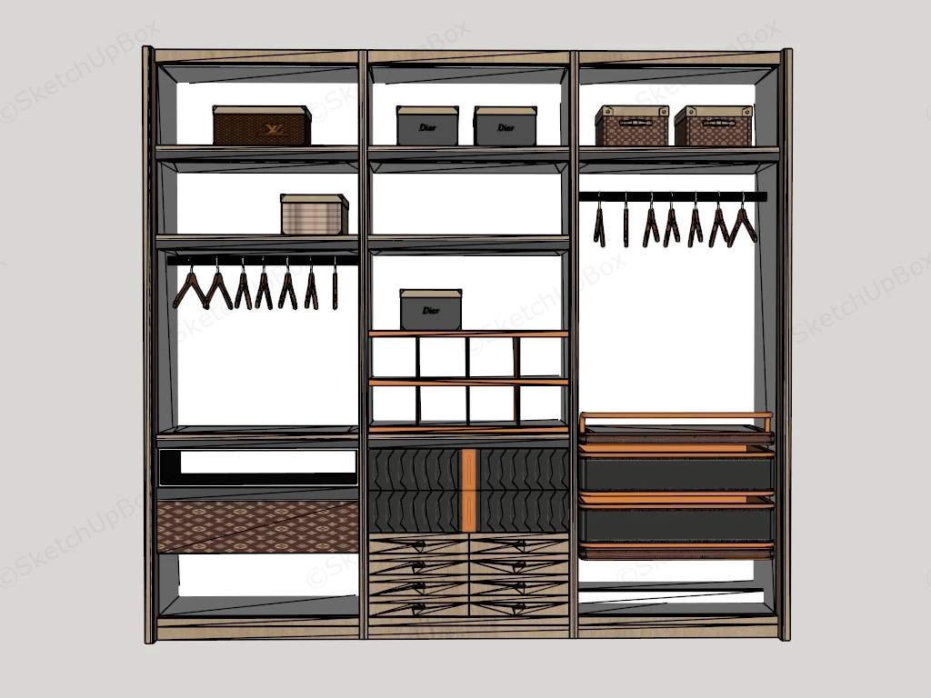Open Wardrobe Design sketchup model preview - SketchupBox