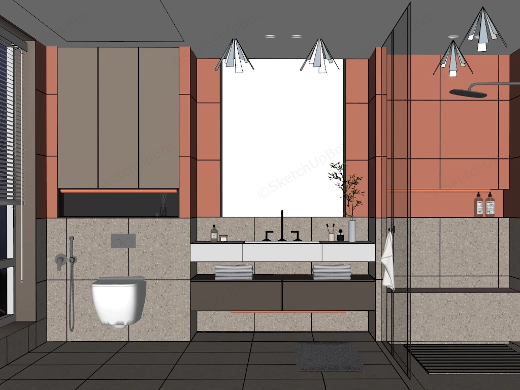 Coral And Beige Bathroom sketchup model preview - SketchupBox