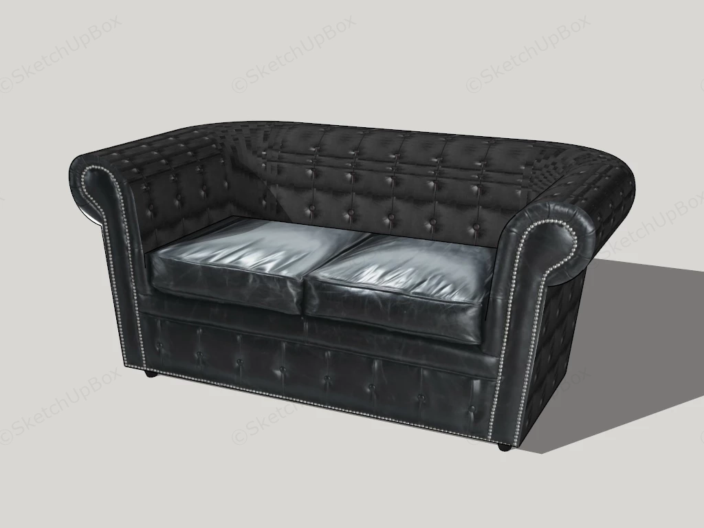 Black Leather Tufted Loveseat sketchup model preview - SketchupBox