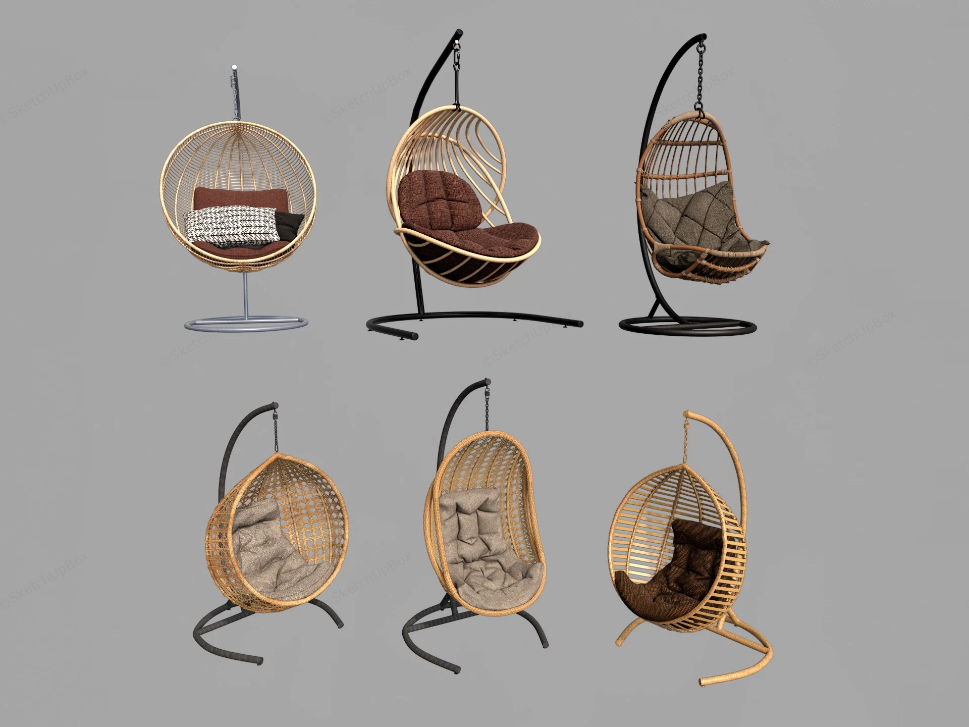 Rattan Hanging Chairs With Stands sketchup model preview - SketchupBox