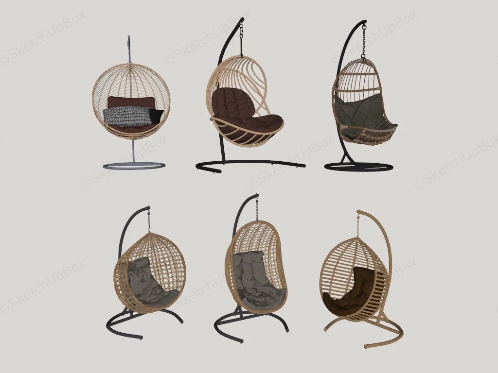 Rattan Hanging Chairs With Stands sketchup model preview - SketchupBox