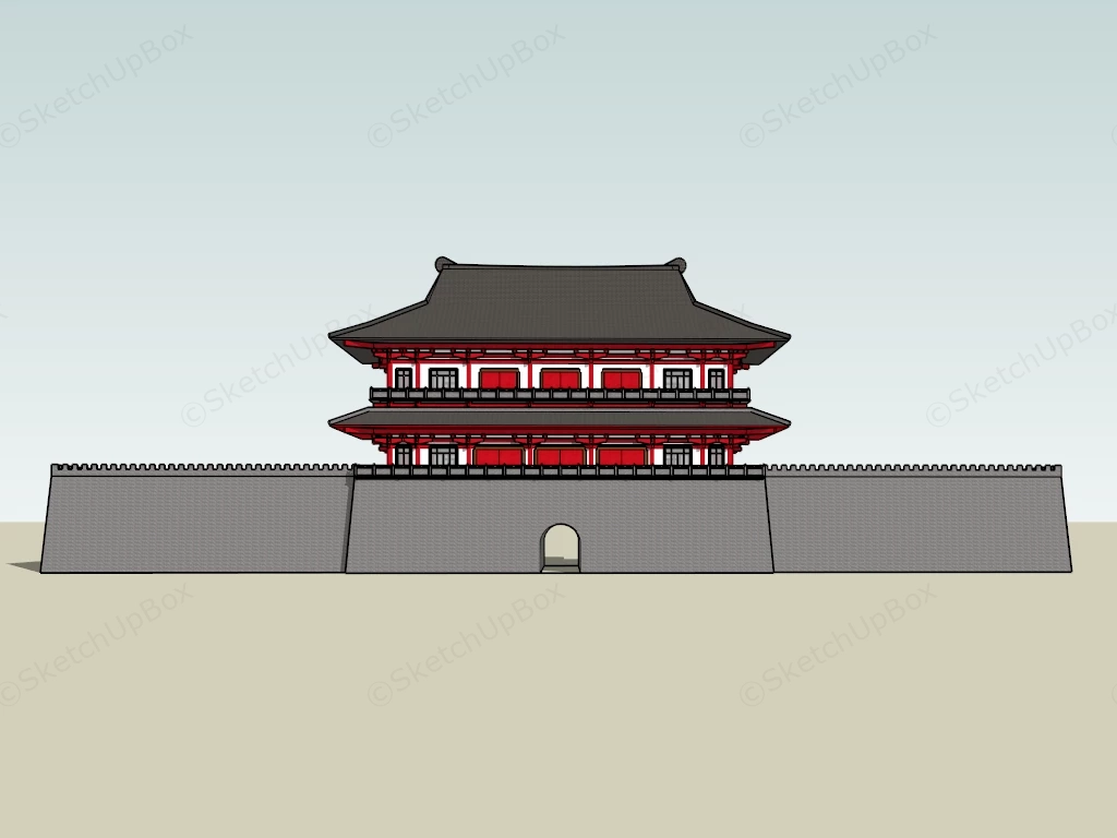 Chinese Ancient City Wall And Gate sketchup model preview - SketchupBox