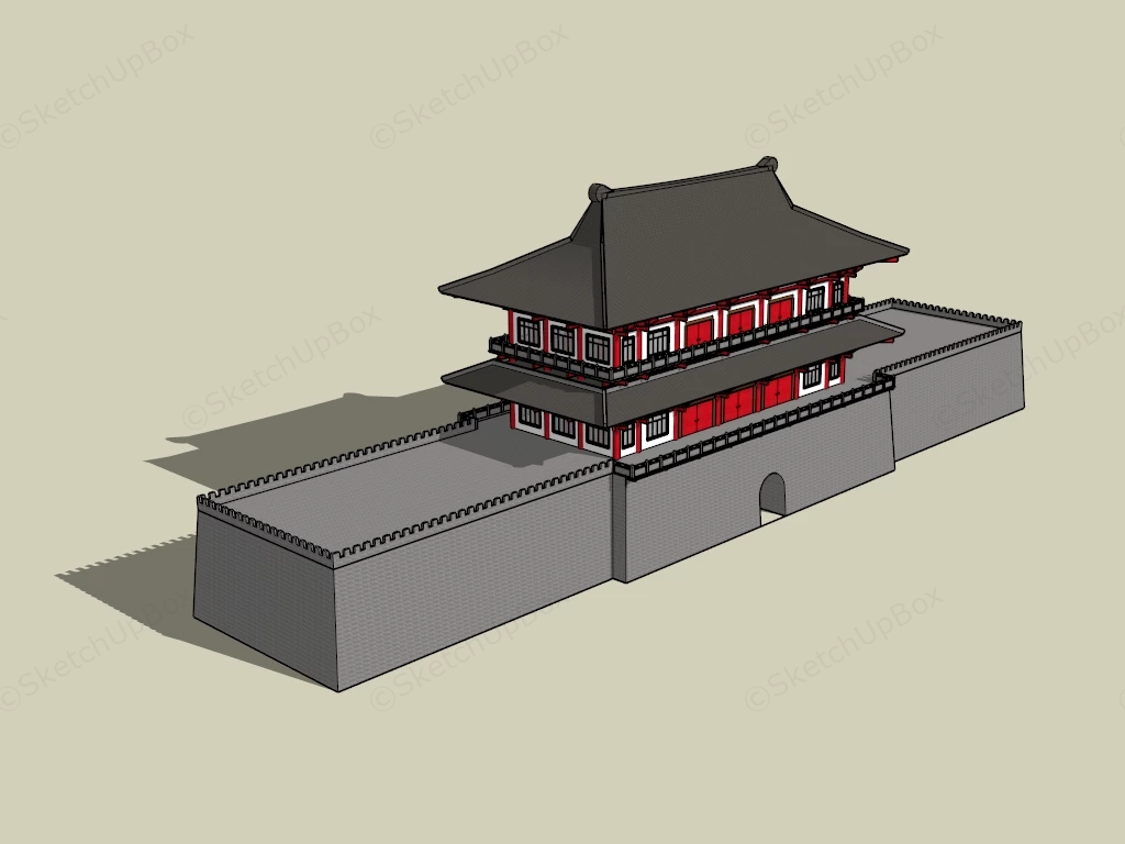 Chinese Ancient City Wall And Gate sketchup model preview - SketchupBox