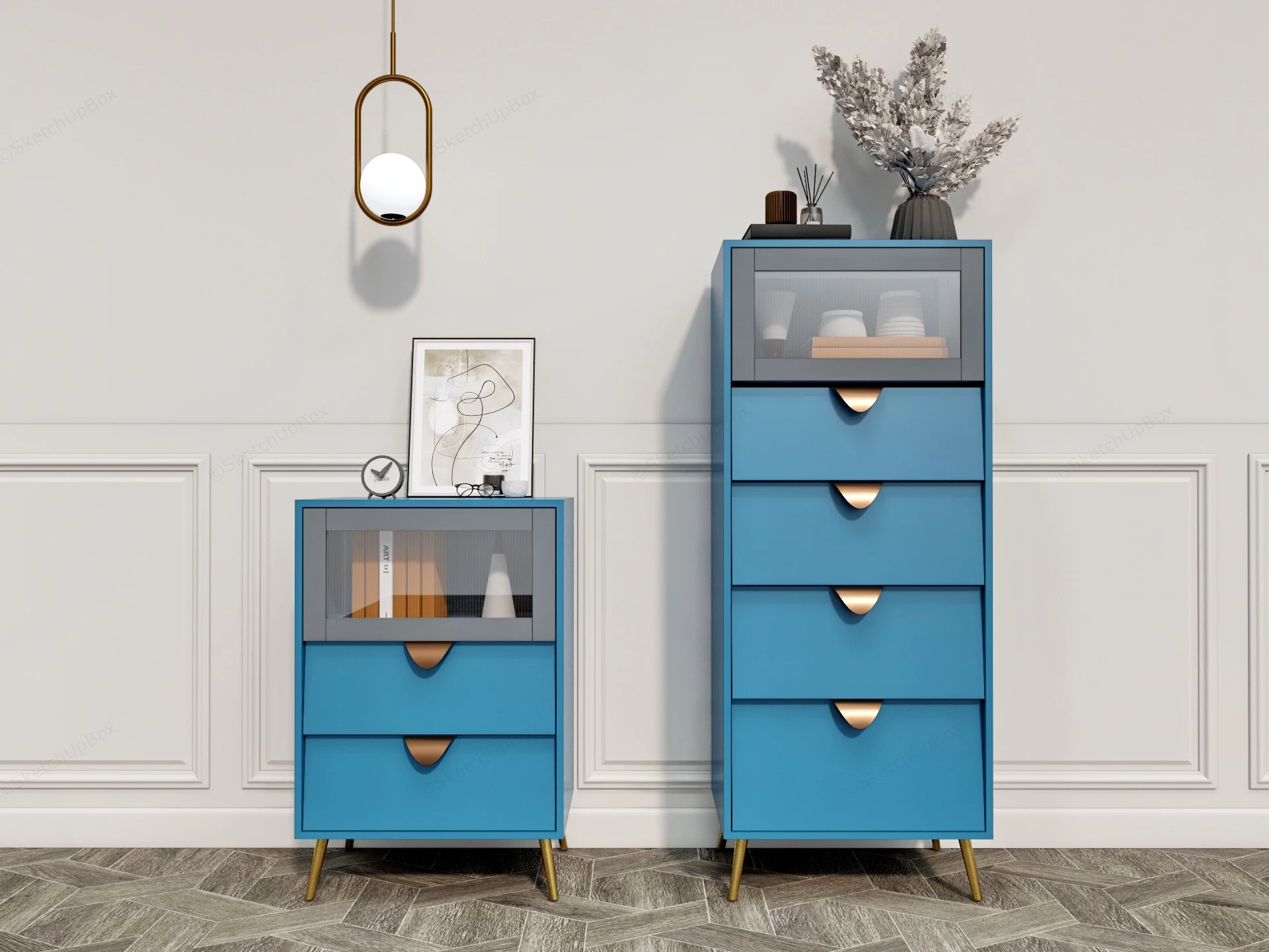 Blue Narrow Dresser Set sketchup model preview - SketchupBox