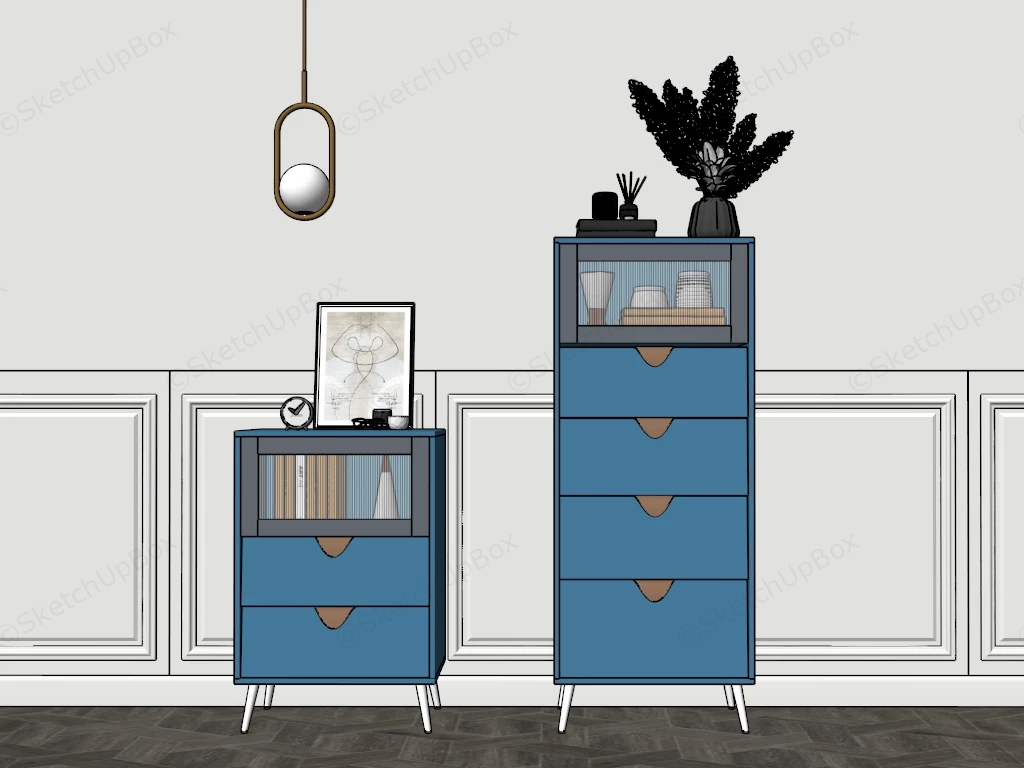 Blue Narrow Dresser Set sketchup model preview - SketchupBox