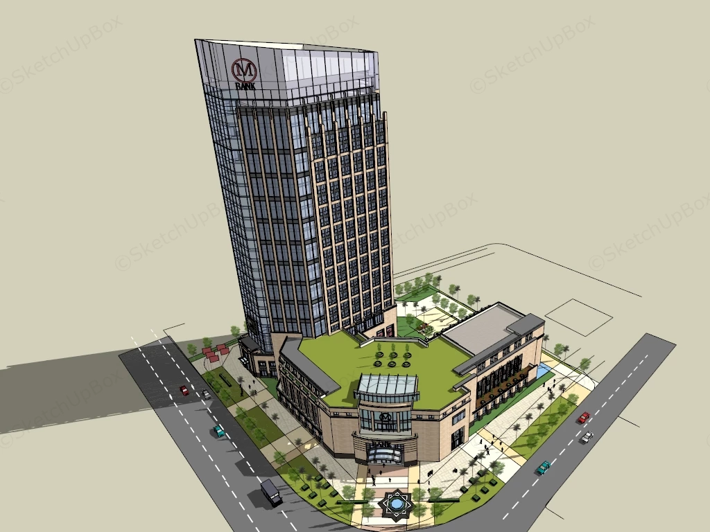 Bank Building Architecture sketchup model preview - SketchupBox