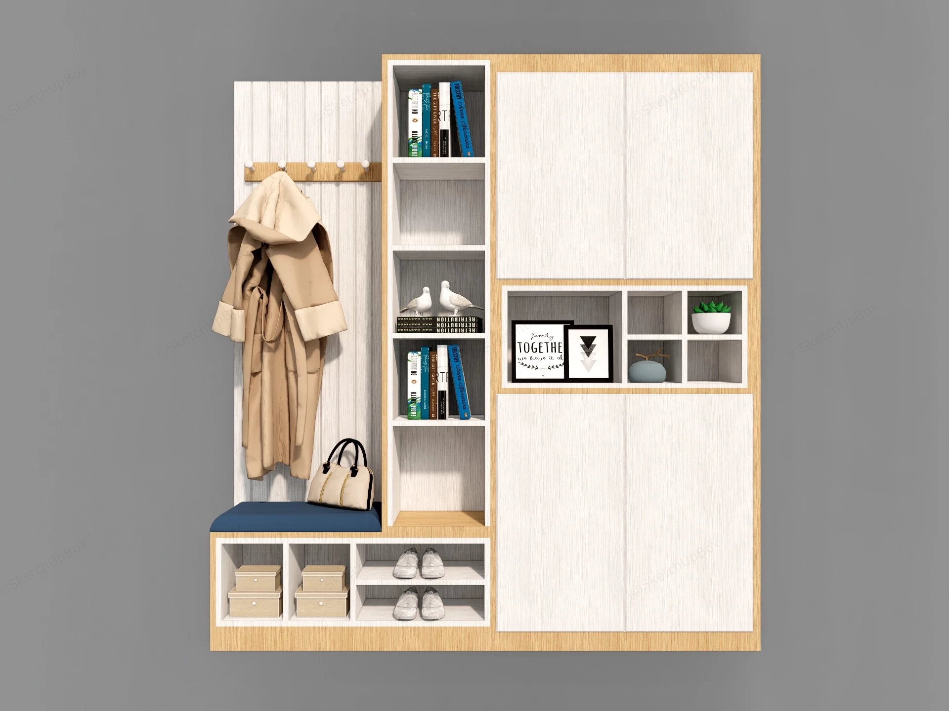 Hall Tree With Storage And Shelves sketchup model preview - SketchupBox