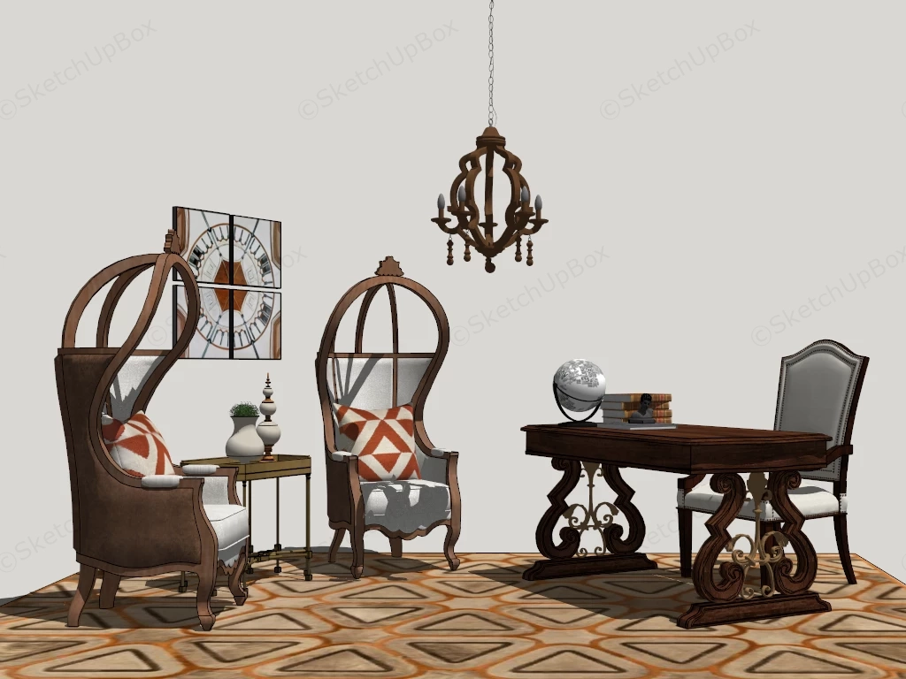 Vintage Home Office Furniture sketchup model preview - SketchupBox