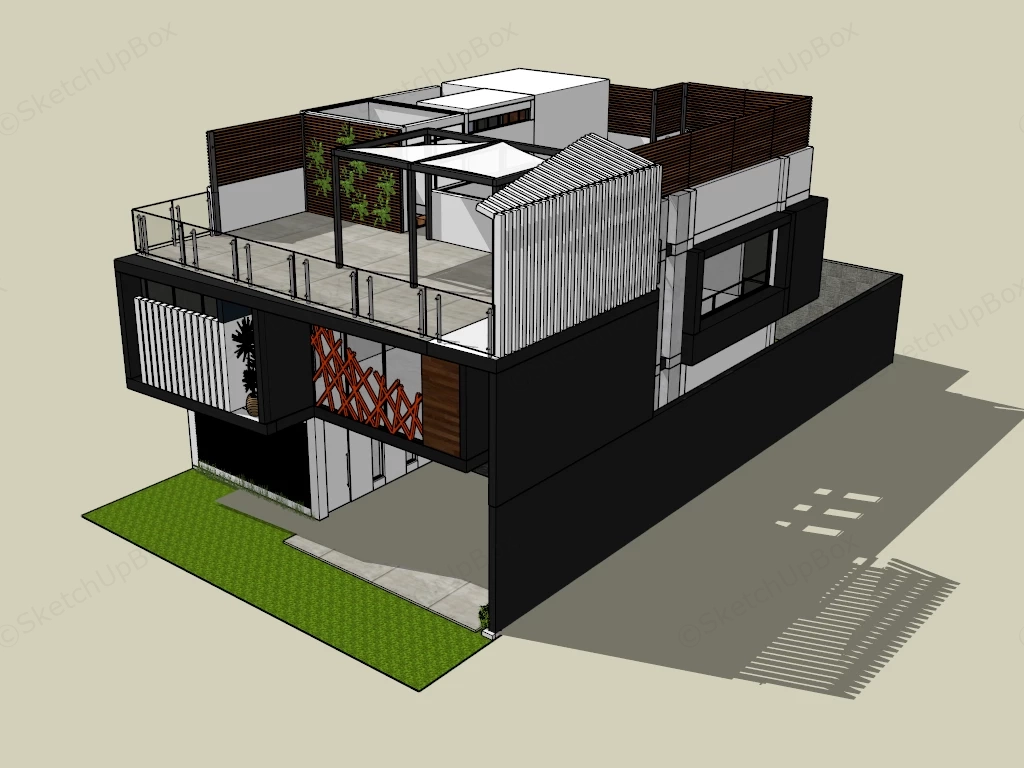 Modern House With Rooftop Kitchen sketchup model preview - SketchupBox