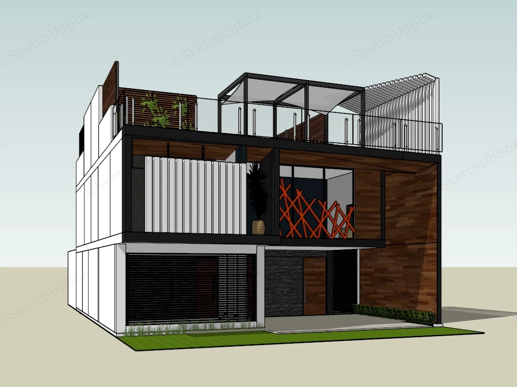 Modern House With Rooftop Kitchen sketchup model preview - SketchupBox