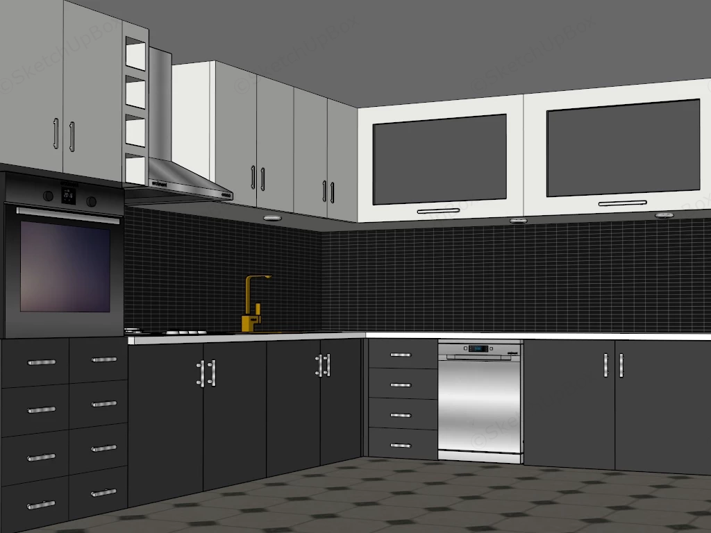 Black And Grey Kitchen Design sketchup model preview - SketchupBox