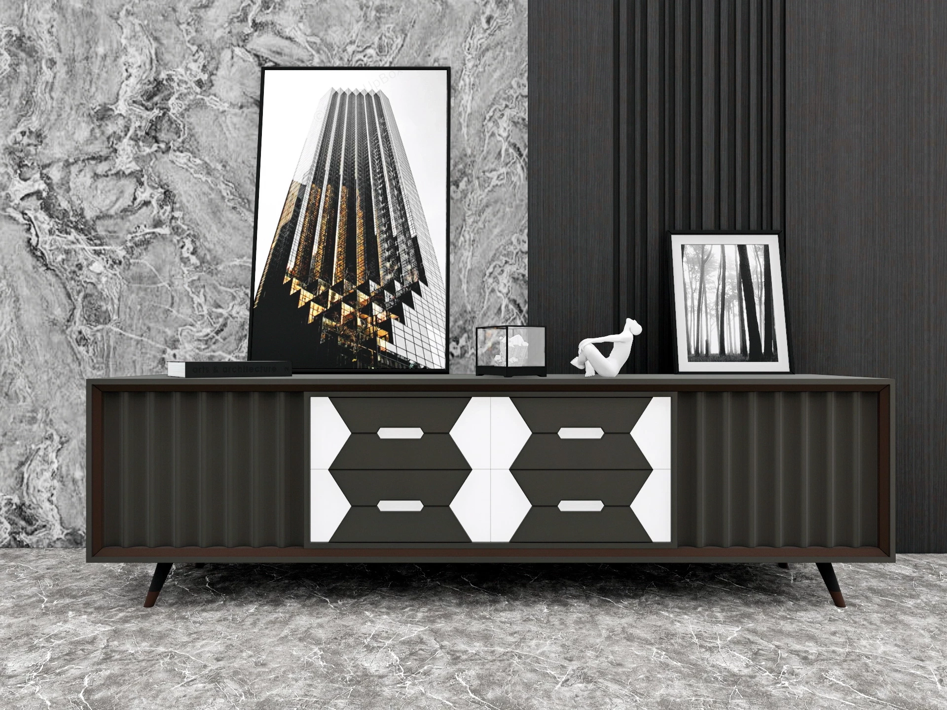 Contemporary Black Sideboard sketchup model preview - SketchupBox