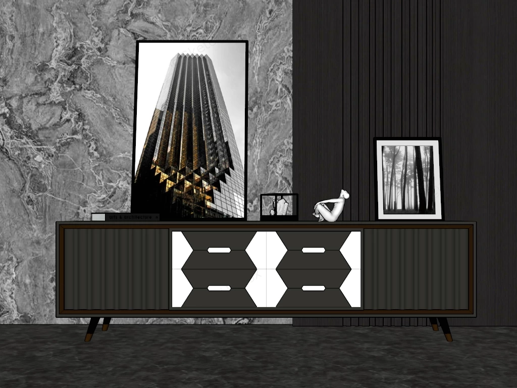 Contemporary Black Sideboard sketchup model preview - SketchupBox