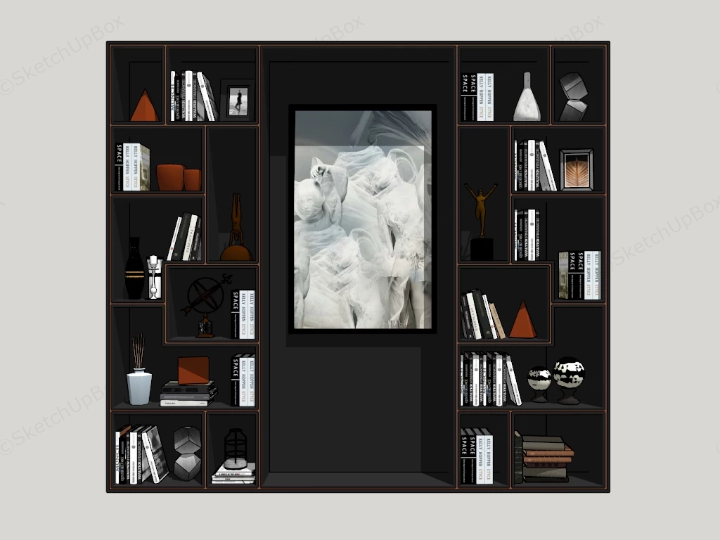 Modern Black Bookcase sketchup model preview - SketchupBox