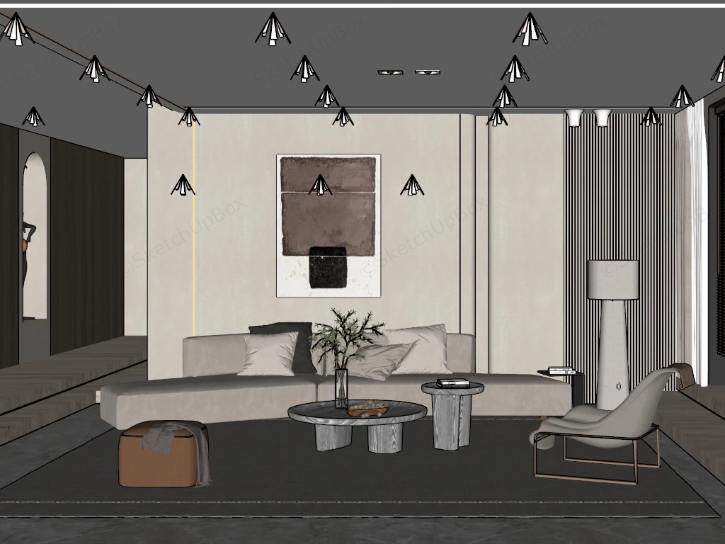 Modern Neutral Living Room sketchup model preview - SketchupBox