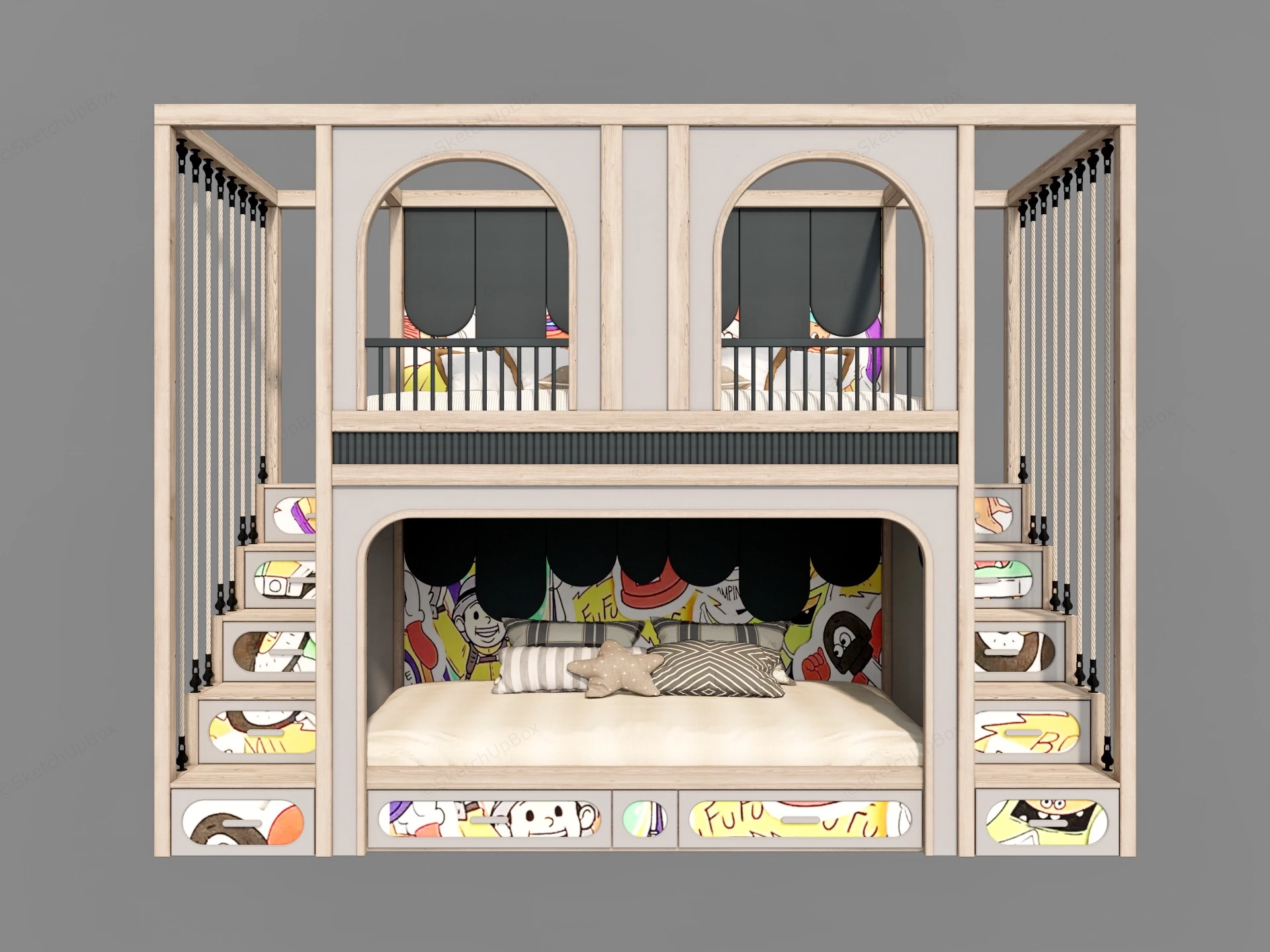 Cute Toddler Bunk Beds sketchup model preview - SketchupBox