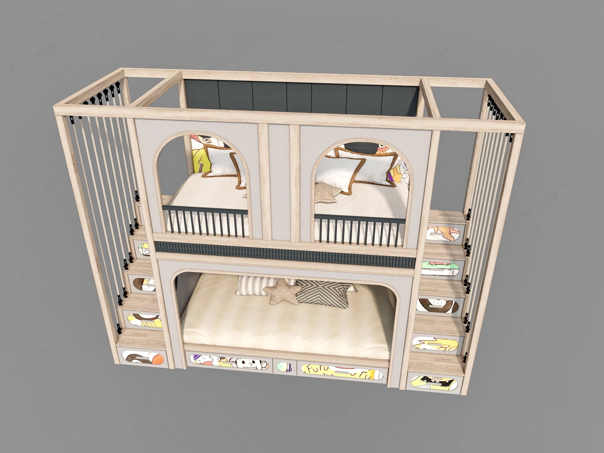 Cute Toddler Bunk Beds sketchup model preview - SketchupBox
