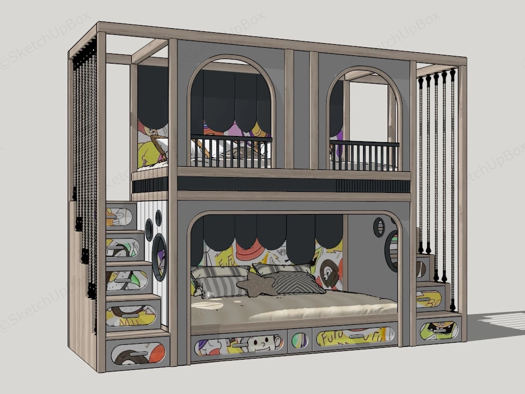 Cute Toddler Bunk Beds sketchup model preview - SketchupBox