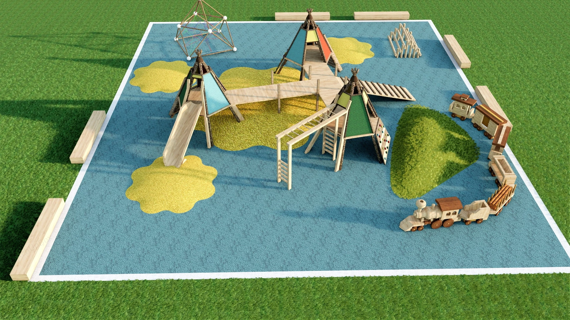 Natural Wooden Playground sketchup model preview - SketchupBox