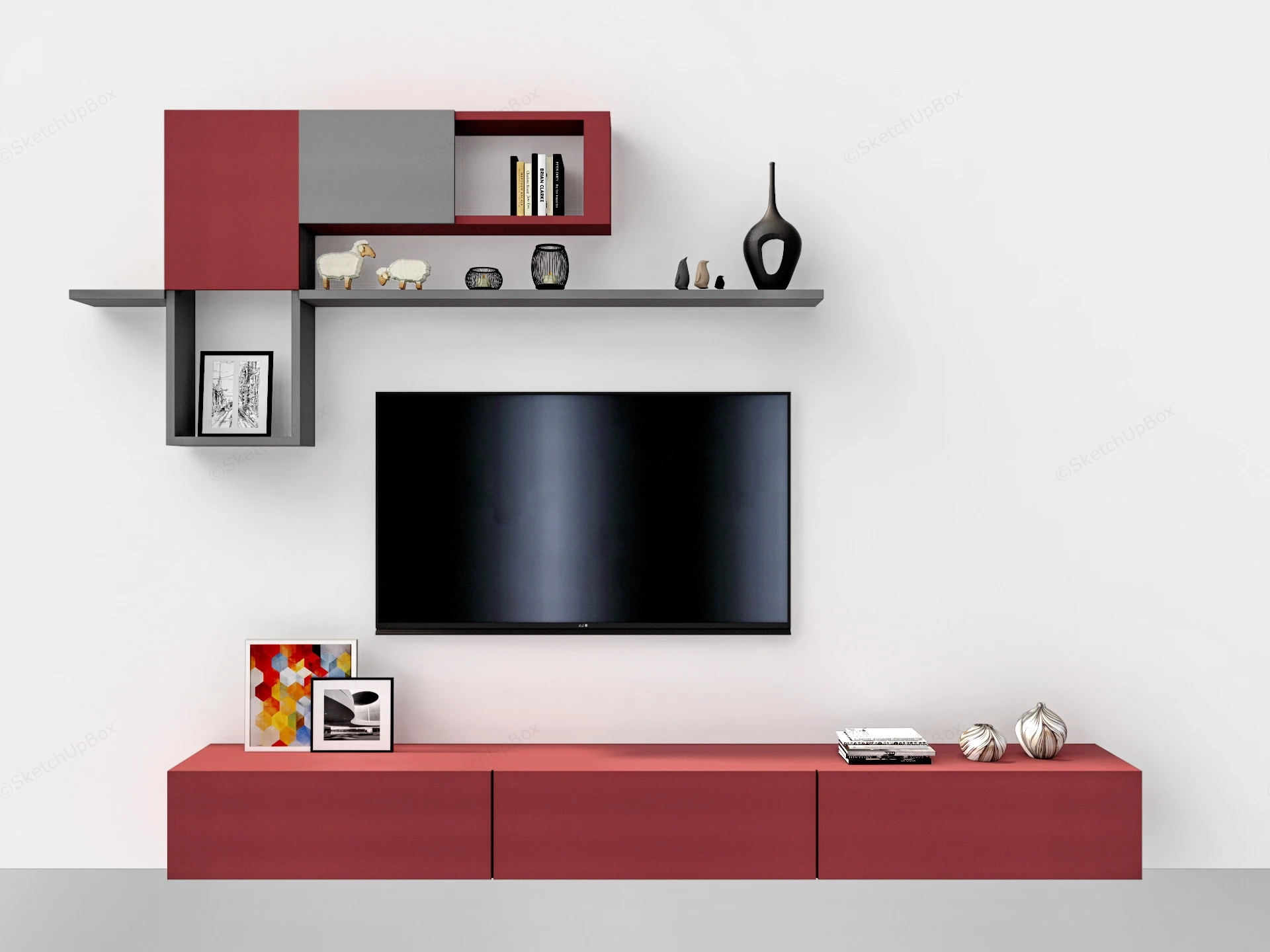 Media Wall Units For Living Room sketchup model preview - SketchupBox