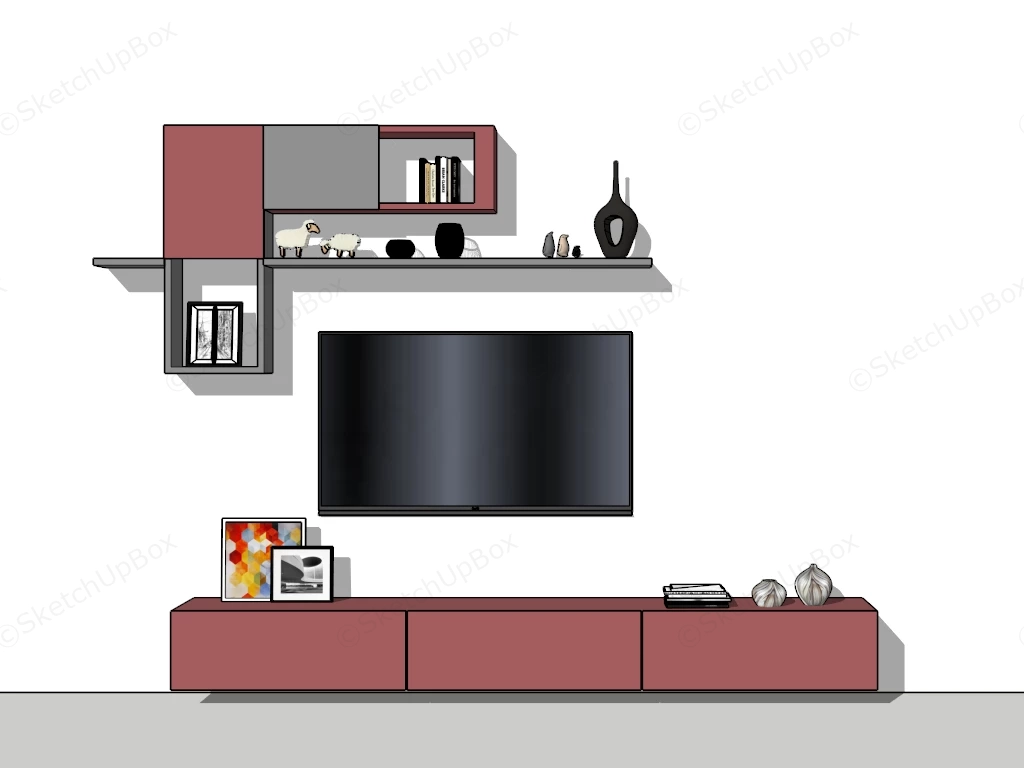 Media Wall Units For Living Room sketchup model preview - SketchupBox