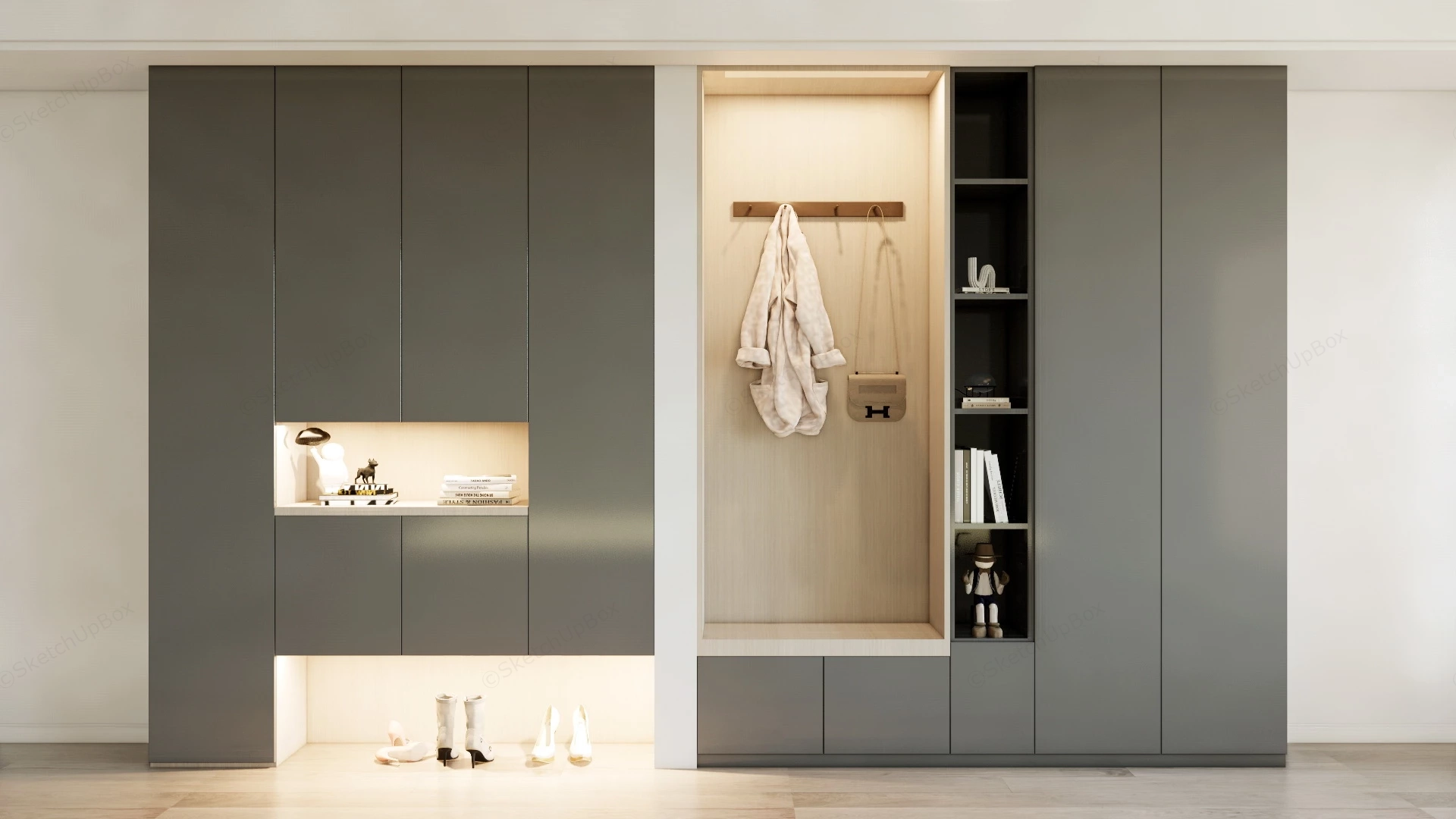 Mudroom Hall Tree Cabient Design sketchup model preview - SketchupBox