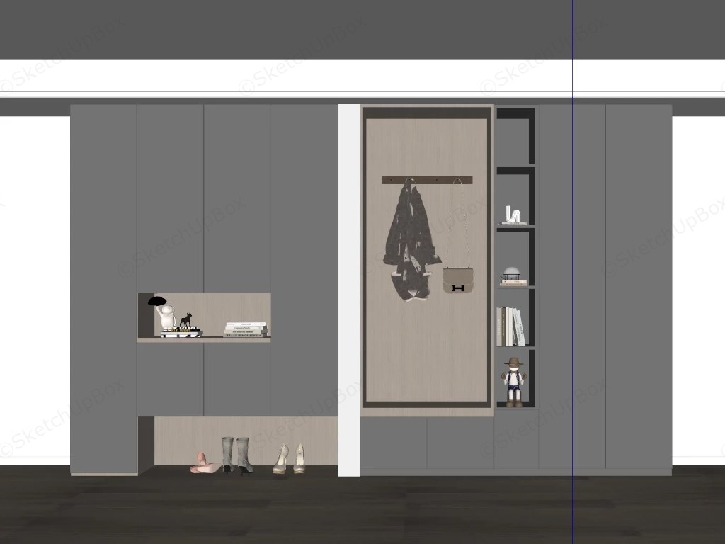 Mudroom Hall Tree Cabient Design sketchup model preview - SketchupBox