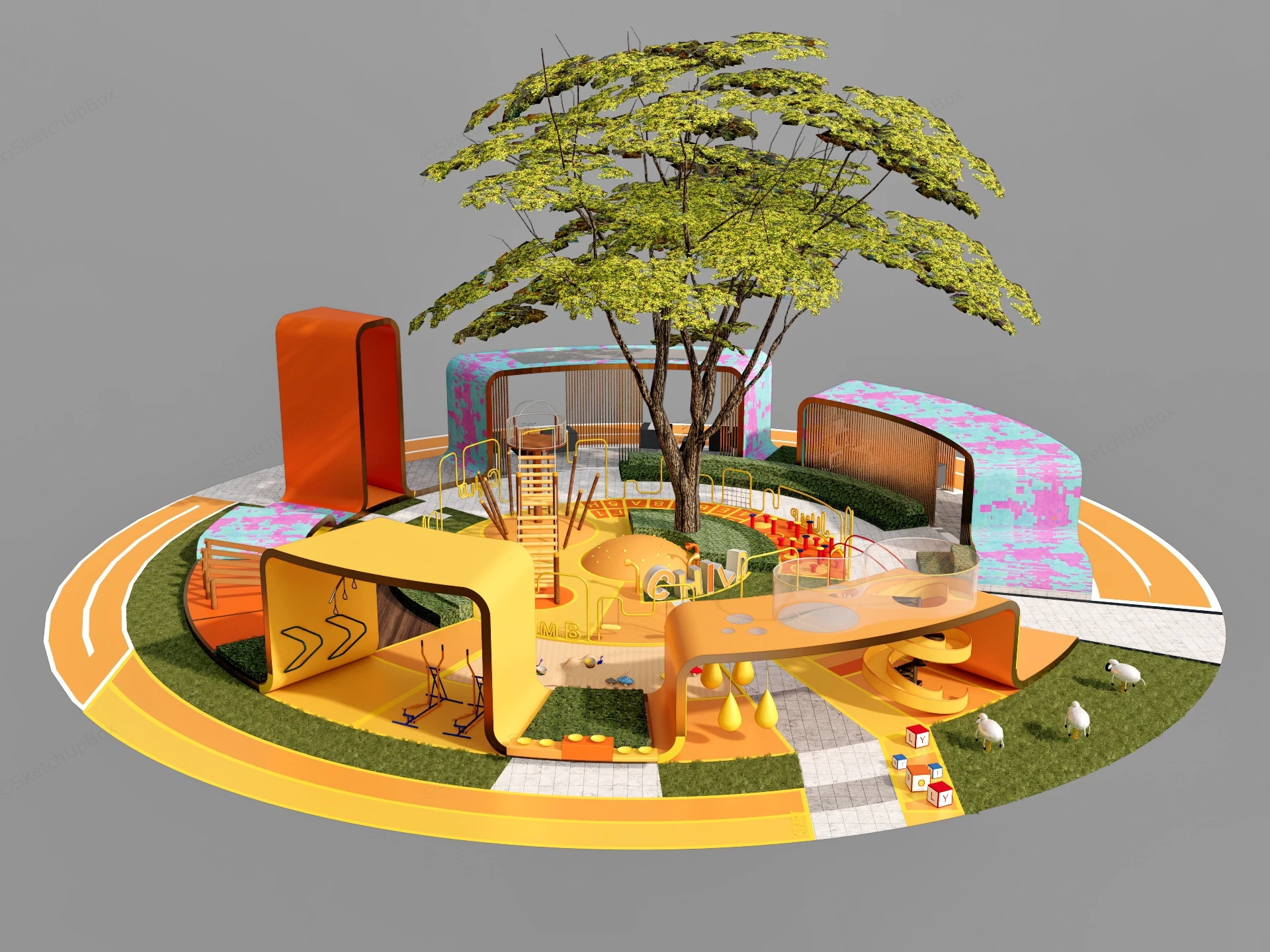 Round Playground Design sketchup model preview - SketchupBox