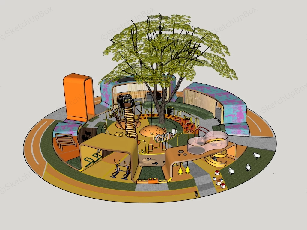 Round Playground Design sketchup model preview - SketchupBox