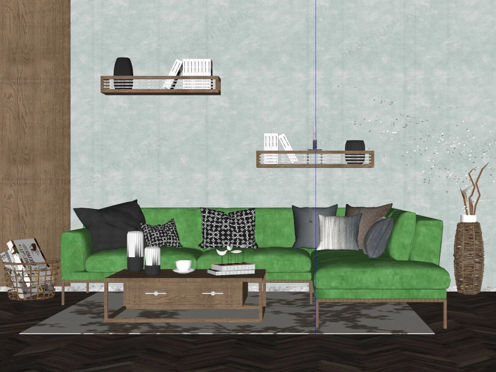 Green Sofa Living Room Ideas sketchup model preview - SketchupBox