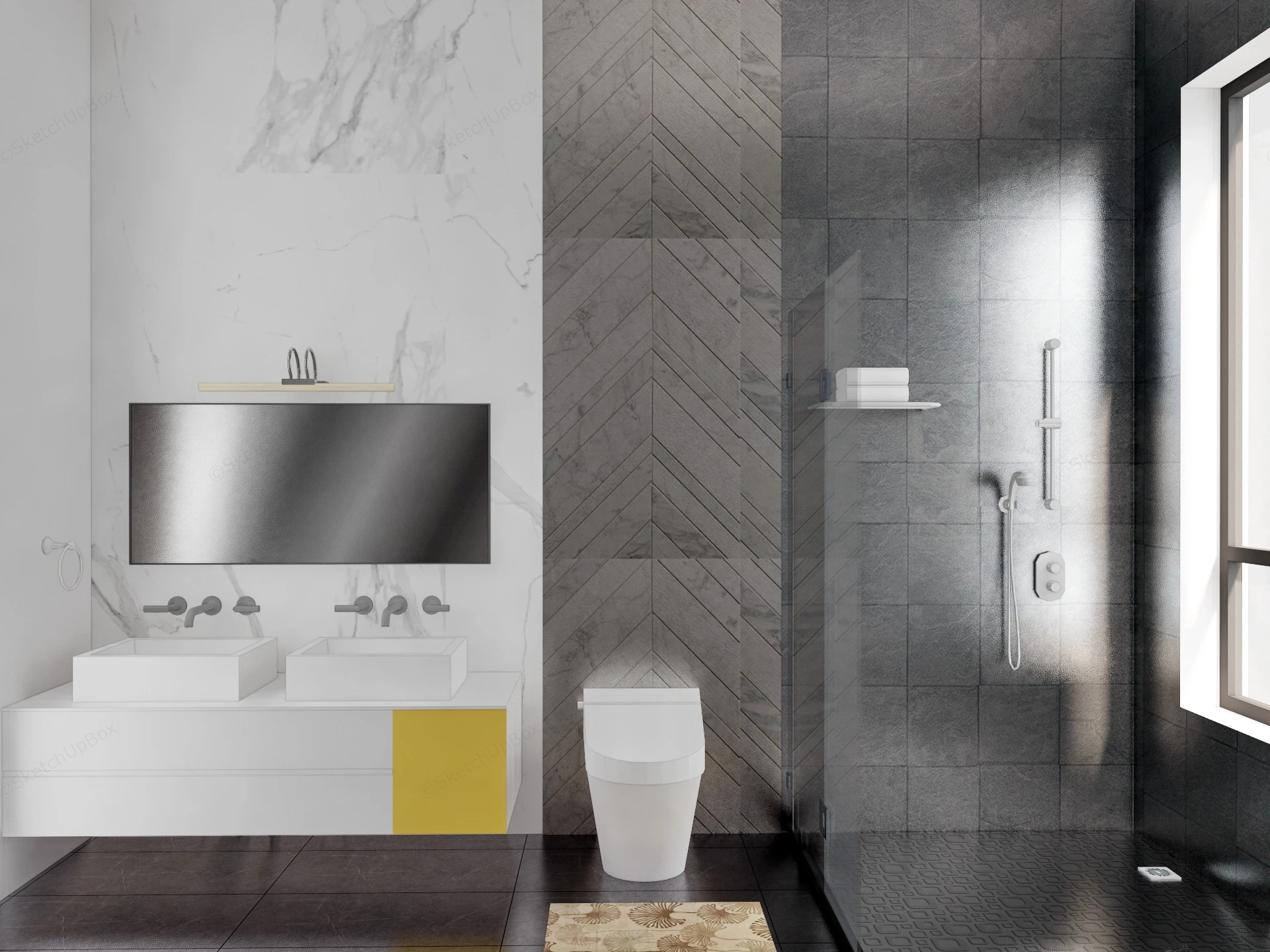 White And Grey Small Bathroom sketchup model preview - SketchupBox