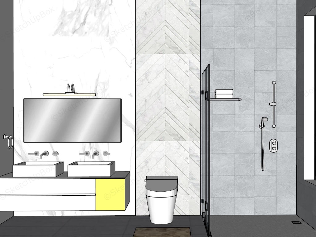 White And Grey Small Bathroom sketchup model preview - SketchupBox