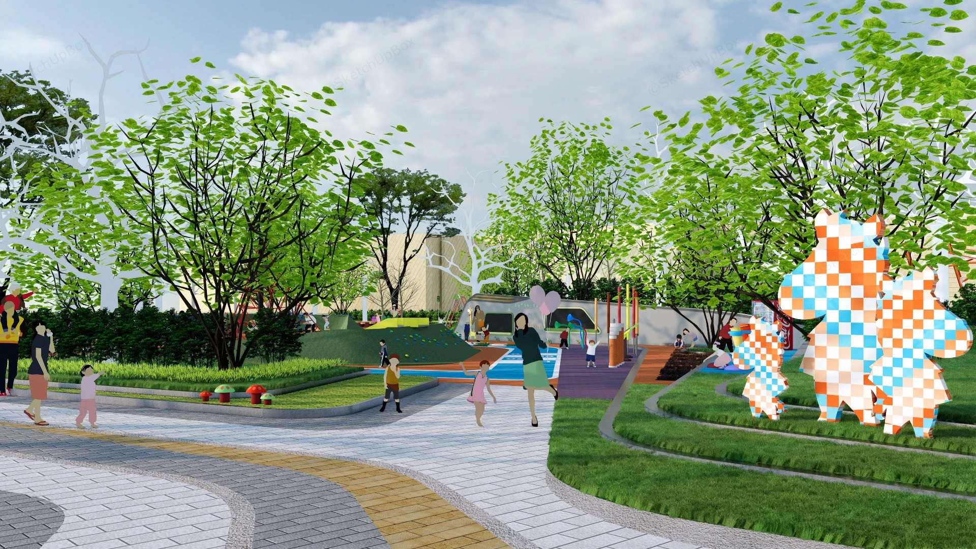 Community Playground And Pool sketchup model preview - SketchupBox