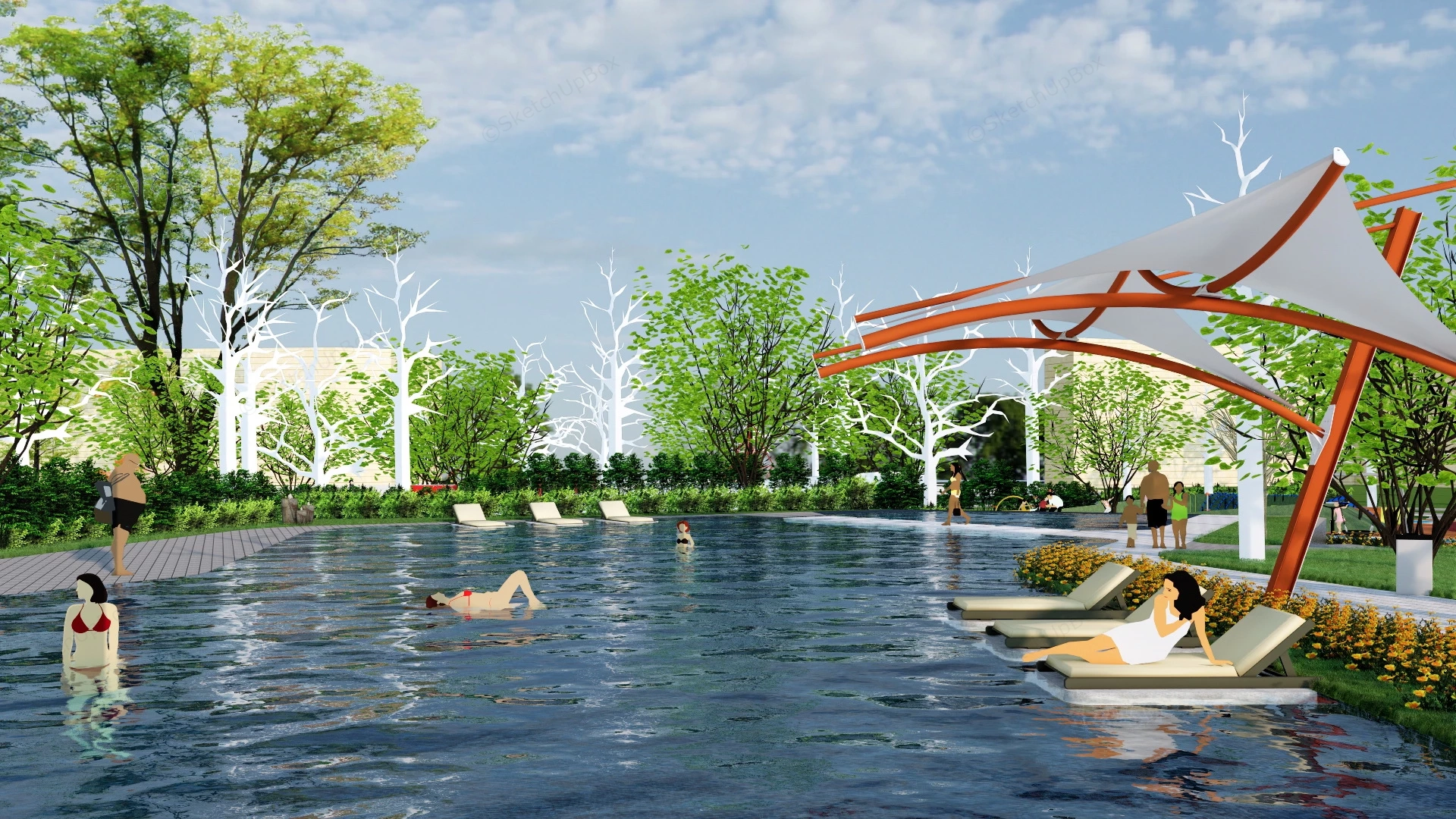 Community Playground And Pool sketchup model preview - SketchupBox