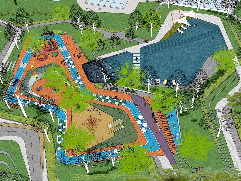 Community Playground And Pool sketchup model preview - SketchupBox