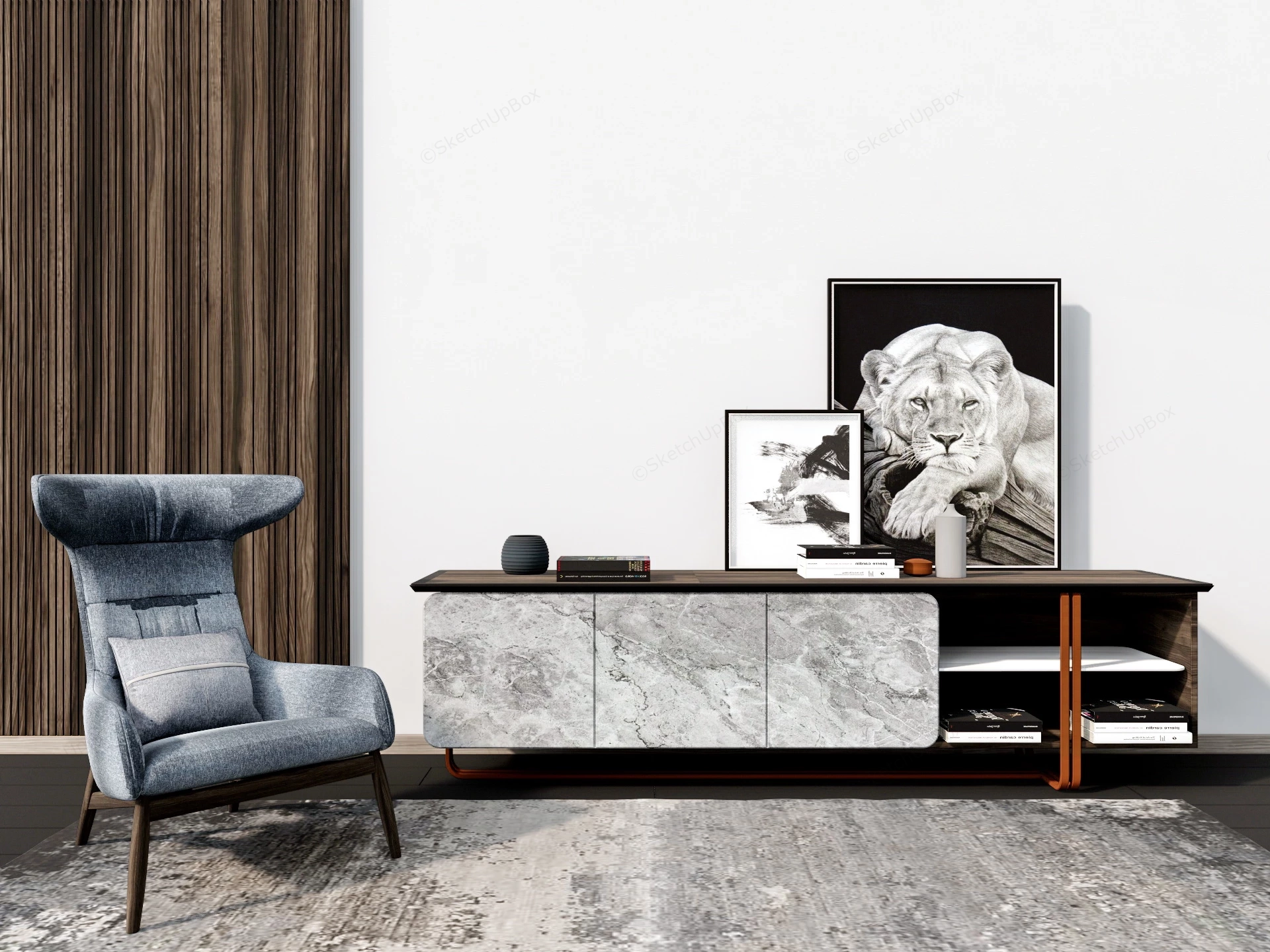 Grey Accent Chair And Sideboard Set sketchup model preview - SketchupBox