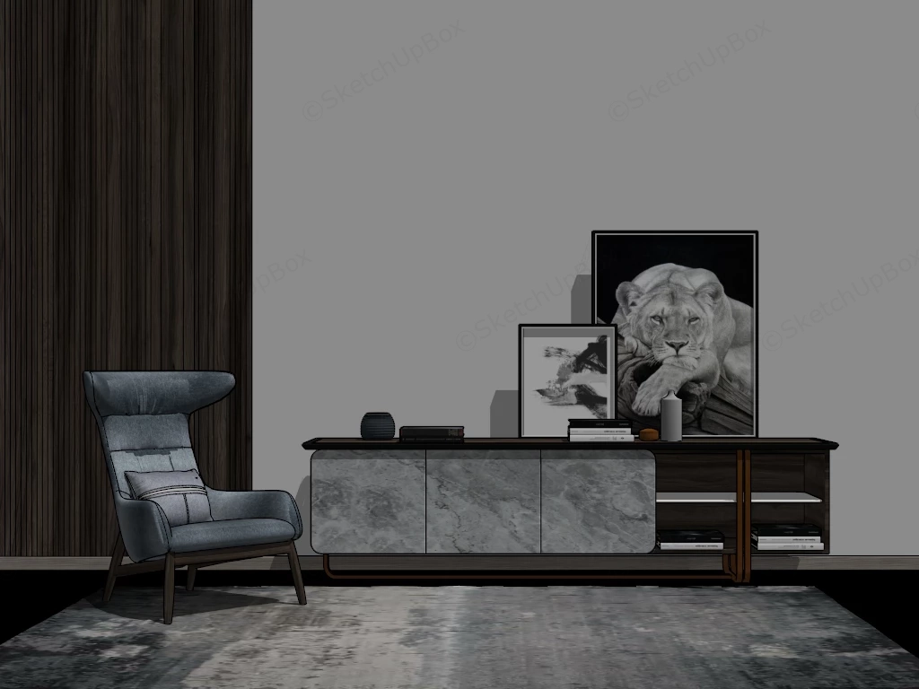 Grey Accent Chair And Sideboard Set sketchup model preview - SketchupBox